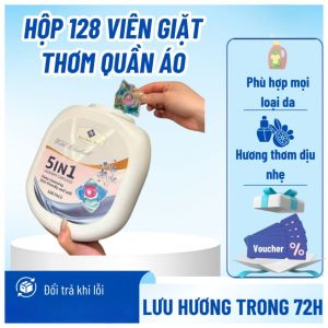 Hộp 128 Viên Giặt Quần Áo 5in1 – Làm Sạch Sâu Lưu Hương 72h Hương Thơm Dịu Nhẹ – Dùng Cho Cả Giặt Máy Và Giặt Tay – Phù Hợp Mọi Loại Da