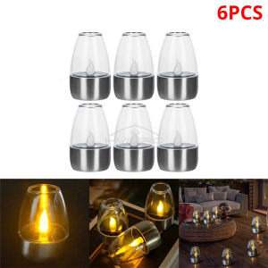 12Pcs Creative Solar Stainless Steel LED Candle Lights / Outdoor Waterproof Wine Glass Candle Lamp / Romantic Flameless Flickering Candle Lamp