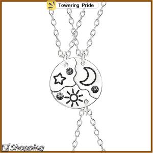 [Towering Pride] 3Pieces New Round Sun Star Moon Pendant Necklace Fashion Best Friend Forever Friendship BFF Men And Women Charm Chokers 2023