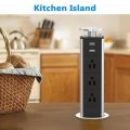 Kungfuking Pop Up Outlet Socket Recessed Retractable Power Strip Charging Station with 3 US Plug and 2 USB Ports for Kitchen Counter Island Conference Office, Black. 