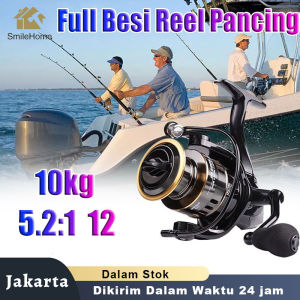 Reel Pancing murah kuat Tarikan HE1000-5000 10Kg 5.2: 1 reel murah berkualitas Kecepatan Tinggi Kumparan Logam CNC Menangani Reel Pancing Putar reel pancing murah cuci gudangreel pancing full besi