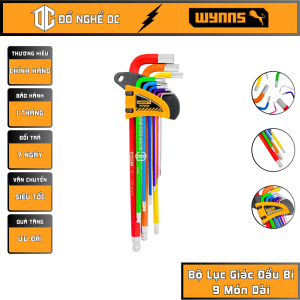 Bộ Lục Giác Đầu Bi Sắc Màu 9 Món Dài Lục Lăng Đầu Bi F041339 Wynns 1.5mm-10mm Thép cao cấp