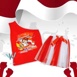 Rok Tutu Anak 2 Umpak Merah Putih 1 Set Beserta Kaos Edisi Kemerdekaan