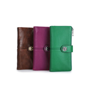 CONTACTS Genuine Leather Women Long Wallet With Zipper Phone Pocket Money Bag With AirTag Slot Female Clutch Wallets RFID Purse