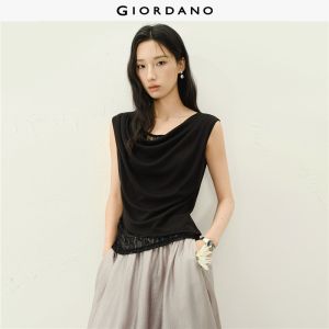 Giordano Women Cowl neck lace panel tank top Free Shipping 18326516