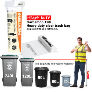 GARBAMON Beg Sampah Lutsinar Tugas Berat Gulung Serbaguna - Heavy duty clear trash bag on roll