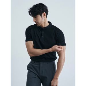 ManWardrobe.c Mannered by Premium Chinese Collar Polo Shirts for Men Plain Short Sleeve Cotton Fabric