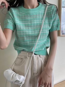 ⚡Port⚡ blouses women new style 2025 Korean fashion tops Summer Knitted Short Sleeve Womens Korean Style Domineering Sweet Top 2️⃣0️⃣2️⃣5️⃣