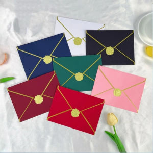 10pcs Cross-border Envelope + 10pcsWax Seal Stickers for Wedding Invitations/Greeting Card
