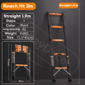 REAIM Aluminum Telescopic Ladder - Foldable Anti-Slip Step Ladder for Home Use Lightweight and Multifunctional