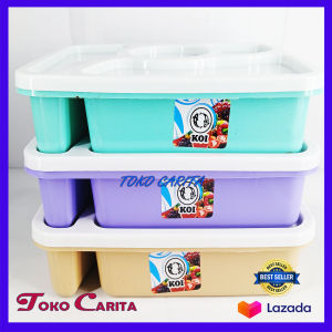 3 PCS Kotak Bekal 4 Sekat Anti Tumpah Warna Pastel/Tempat Makan Segi