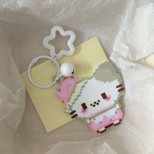 2pcs phim hoạt hình điểm ảnh mèo móc gắn chìa khóa Acrylic chuông ngọt ngào ngôi sao túi đựng mèo Charm Mặt dây chuyền vài jewlery Quà Tặng phụ kiện