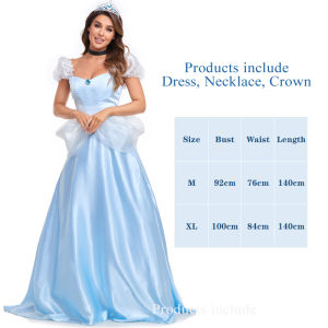 Adult Alice in Wonderland Cosplay Dress Palace Drama Costume For Women Cinderella Princess Dress Halloween New Year Party Evening Dress【Dress+Necklace+Crown】