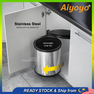 Kitchen Cabinet Swing Pull Out Rubbish Bin Stainless Steel Dustbin Garbage Tong Sampah Bawah Kabinet 8L 14L  Under Counter Waste Trash Can