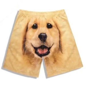 Seluar Pendek Unik Pasangan Fesyen Eropah dan Amerika Lelaki Lucu Seluar Pendek Pantai Kasual Percutian Golden Retriever Kepala Anjing Baharu 3D Cetakan bunga