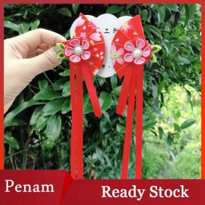 [PAM] Japanese Kimono Fabric Flower Folding Fan Children Hair Accessories Clip Tassel Headwear Headdress Barrette