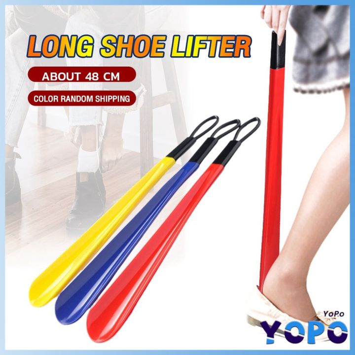 24-Inch Extended Durable Plastic Shoe Horn, Long Handled With Hook
