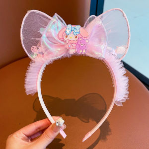 Kuromi แถบคาดศีรษะสำหรับเด็กน่ารัก Sanrio ไม่ลื่นโบว์ตาข่ายเครื่องประดับผมแถบคาดศีรษะกิ๊บหนีบผมรูปการ์ตูนเรืองแสง