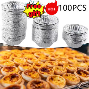 【Free gift 】100pcs Disposable Aluminum Foil Tart Pan Heat Evenly No odor Safety Health Egg Tart Molds