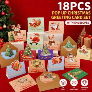 Wonderful Days 3D Pop Up Christmas Greeting Card Set 18Pcs Hot Stamping Watercolor Tree Design Cards With Kraft Envelopes For Party Gift Decor