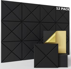 COD 12Pack Acoustic Panels Sound Proof Padding Bevled Edge Polyester Fiber Panels High Density Acoustic Treatment Wall Decoration for Home Office Studio 12"X 12"X 0.35"inch