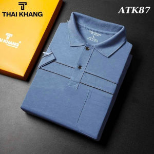 Áo thun nam tay ngắn trung niên vải cotton dày mềm mát loại áo thun nam có cổ có túi Vitin ATK8