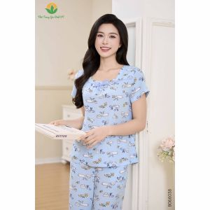 Đồ bộ mặc nhà nữ lanh tole thoáng mát áo cộc tay quần lửng họa tiết trẻ trung B06.6038