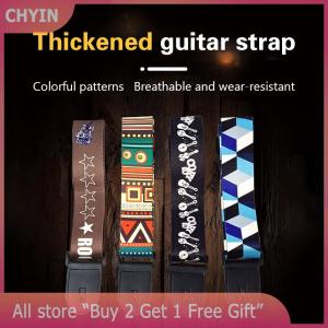 [COD] CHYIN Embroidered Guitar Strap Electric Guitar Shoulder Strap 36 Inch Folk Guitar Bag Strap Heat Transfer Printed Piano Strap