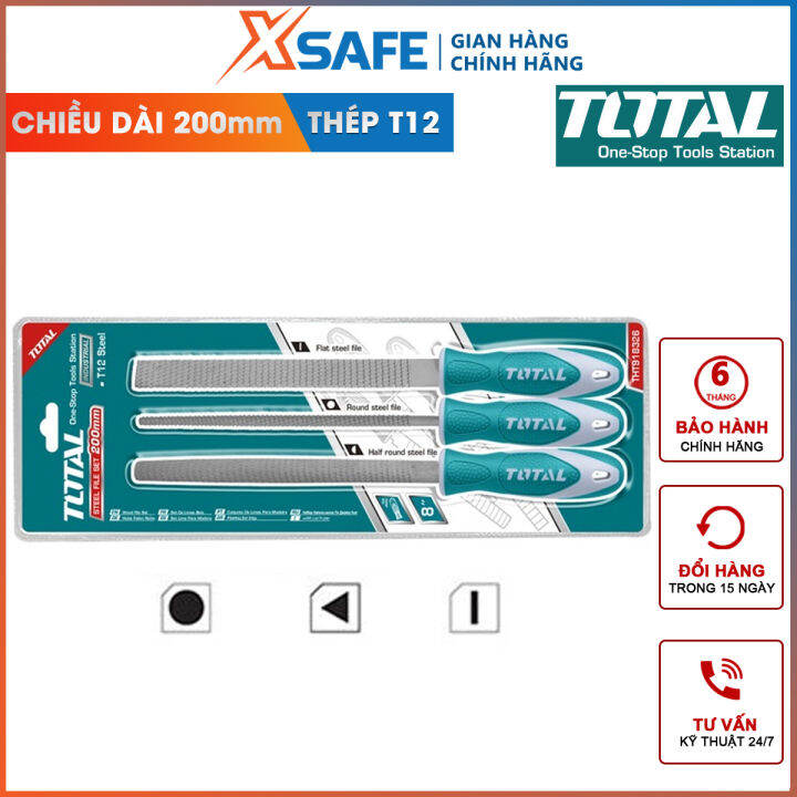 Bộ giũa gỗ 3 chi tiết TOTAL THT918326 | bộ 3 giũa gỗ chất liệu thép T12 chiều dài 200mm gồm 1 giũa gỗ dẹp, 1 giũa bán nguyệt, 1 giũa tròn mài vật khác cho sắc hoặc nhẵn