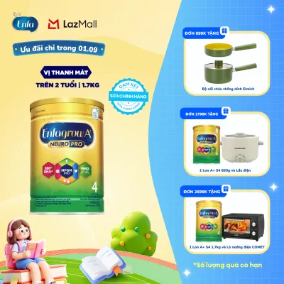[CHỈ TỪ 25-29/08 MUA LÀ CÓ QUÀ] Sữa Bột Enfagrow A+ Neuropro 4 1.7kg với DHA giúp phát triển não bộ cho Trẻ Từ 2 – 6 Tuổi