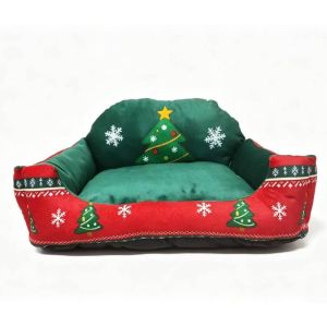 COOLCELLS Có thể giặt được. Giường sofa cho thú cưng dịp Giáng sinh Thiết kế hình cây thông Noel và hươu. Vải nhung mềm mại Ngôi nhà mèo ấm áp Hang ngủ cho mèo Chống trượt Giường ngủ cho thú cưng Mùa đông