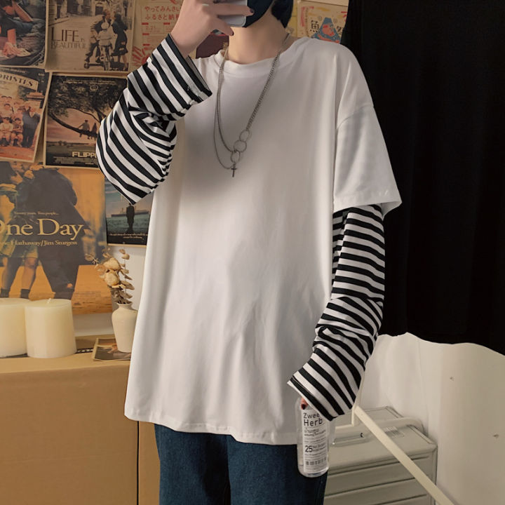 Tshirt Men Long Sleeve Harajuku Style Plus size Stripe t-shirts