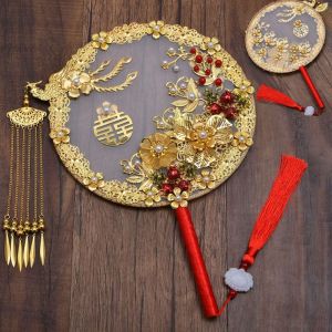 WISH BOUTIQUE Artistic Alloy Accessories Elegant Decorative Fan Wedding Ceremony Bride Xiuhe Finished Product Bride Group Fan Manual Tuan Fan Xiuhe Clothes Fan Hand Holding Fan Round Fan