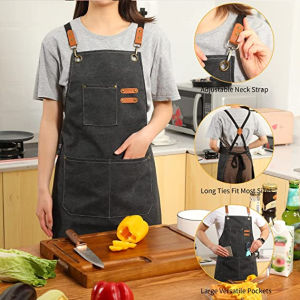 Thickened canvas apron gardening barista kitchen catering work apron overalls milk tea shop waist kitchen apron