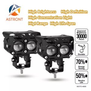 Astront 2PCS Motorcycle Mini Driving Light Full Set Double Spotlight LED Headlight For Motorcycle 12V-85V Y+W Color