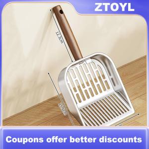 【ZTOYL】 Thép không gỉ mèo xả rác Scoop dài bằng gỗ xử lý chất thải vật nuôi Xẻng công cụ làm sạch dài xử lý rỗng xẻng mèo Nguồn cung cấp