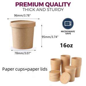 Paper Soup Container Disposable Kraft Paper Food Cups Ice Cream Cups Food Storage with Lids Microwavable and Freezer Safe2026
