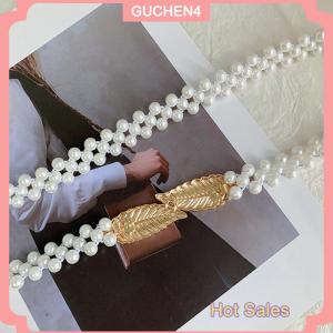 GUCHEN4🎀 Phụ nữ ngọc trai eo Chuỗi Ngọc Trai dát kim cương vành đai đàn hồi với thắt lưng trang trí vành đai mỏng đính cườm vành đai đàn hồi