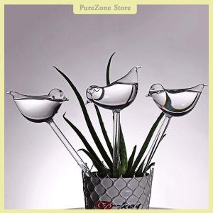 [PureZone] Plant Waterer Self Watering Globes Bird Shape Hand Blown Clear Aqua Bulbs