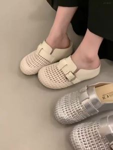 2025 New Style WomenS Flat Slippers For Outdoor Wear Comfortable Soft Sole Slip-On Mules Fashionable And Versatile Genuine Leather