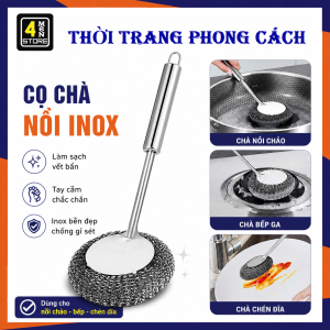 Bàn Chải Cọ Nồi Tay Cầm Inox - Chổi Cọ Xoong Chảo Búi Sắt Cọ Rửa Nhà Bếp Không Đau Tay Tiện Dụng - Cây Cọ Nồi Inox Có Tay Cầm Dài - Bùi Nhùi Rửa Chén Bát - Cước Chùi Nồi Tay Cầm Cán Dài