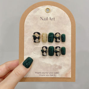 [HANDMADE]Artificial Nail Emerald Diamond Gentle Short Phototpy Nails Fake Nails Reusable and Removable Nails