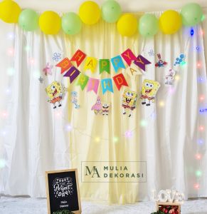 Backdrop Dekorasi Set UlangTahun Happy Birthday Pesta Anak Paket Spongebob