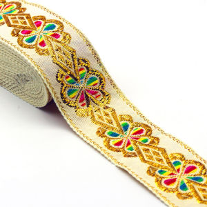 7Yards 4.3cm Daisy Leaves on Waves Jacquard Ribbon Embroidery Ethnic Ribbon DIY Crafts Decoration