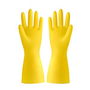 1 Pair Household Rubber Cleaning Gloves Multipurpose Heavy Duty Reusable Latex Yellow Rubber Gloves Latex Kitchen Long Dishwashing Cleaning Long Sleeve Thick Latex Work Gloves