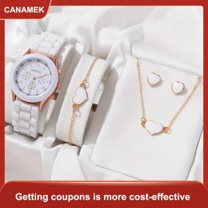 【CANAMEK】 5 cái bộ Thời Trang Phụ Nữ Xem Vòng Quay Cổ Điển Đồng Hồ Phụ Nữ Đơn Giản Đồng Hồ & Trang Sức Set Cho Nữ Món Quà