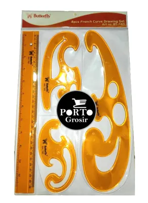 Butterfly BT-740 4PCS French Curve Drawing Ruler Set Penggaris Kurva Lengkung