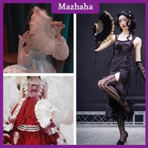 Mazhaha Lolita Feather Folding Fan Fairy Dark Gothic Court Dance Wedding Party Decor