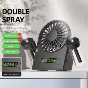 Nanatech F8 Dual Nozzle Desktop Spray Fan with Air Humidifier and Water Purifier 4-Speed Adjustable USB Rechargeable Portable Mini Mist Fan for Home Office
