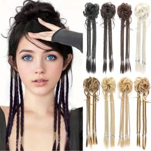 YISHA Synthetic Flower Bun Head Wig Ball Head Wig Boxing Braided Messy Curly Chignon Fashion Hair Band Twist Braid Ponytail Hairpiece Women